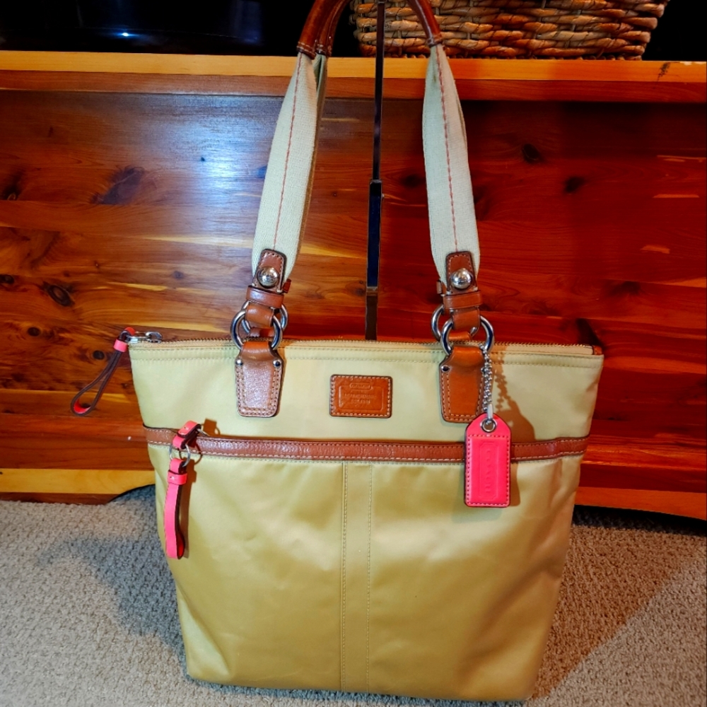 Coach Hampton yellow satin tote